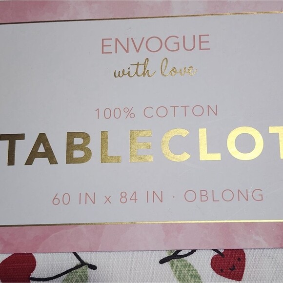Envogue Shabby Chic Hearts And Cherries Design Cotton Tablecloth 60x84in Oblong - Picture 3 of 8